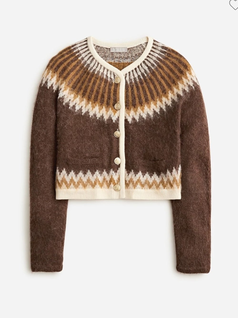 J.Crew Fair Isle Apalca Wool Cropped cardigan sweater in brushed yarn Cropped